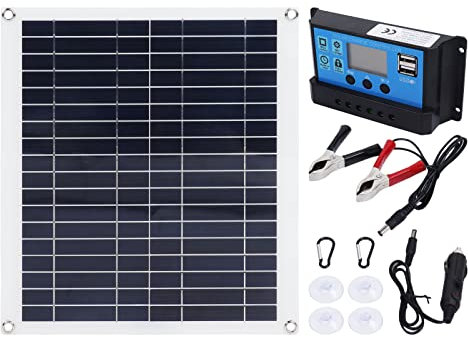 Système de Kit de Panneau Solaire, Chargeur Solaire Pliable Portable Photovoltaïque 100W 20W avec Contrôleur 100A pour Camping-car, Bateau, Tente, Voiture