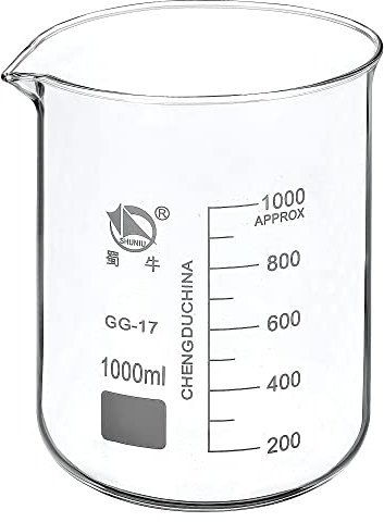 PATIKIL 1000ml Low Form Glass Beaker, 3.3 Borosilicate Glass Graduated Printed Scale Measuring Cups with Spout for Kitchen Lab Liquids Transit Boiling