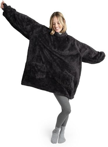 Blumtal Hoodie Decke Damen mit Ärmeln und Kapuze - OEKO-TEX zertifizierter Kuschelpullover Damen - Decke zum Anziehen - Decken Hoodie Damen - Kuschelpullover warm - Decken Pullover in Anthrazit