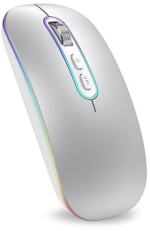 cimetech Bluetooth Maus kabellos (Bluetooth 5.1 + USB 2,4 GHz) LED Dual Mode- Wiederaufladbare Optische Office Funkmaus für Laptop MacBook Air Pro,iPad,Computer,Desktop, Mouse mit USB C Adapter