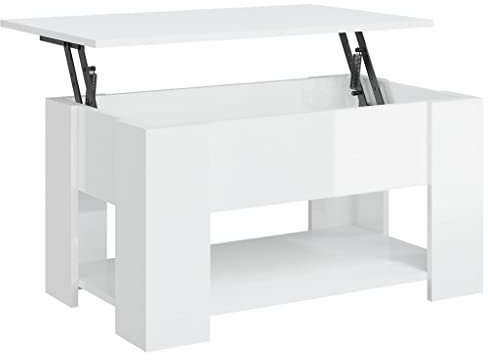 vidaXL Coffee Table with Lift-Top Design, High Gloss White, Engineered Wood, Versatile Functionality, Hidden Storage, Modern Style