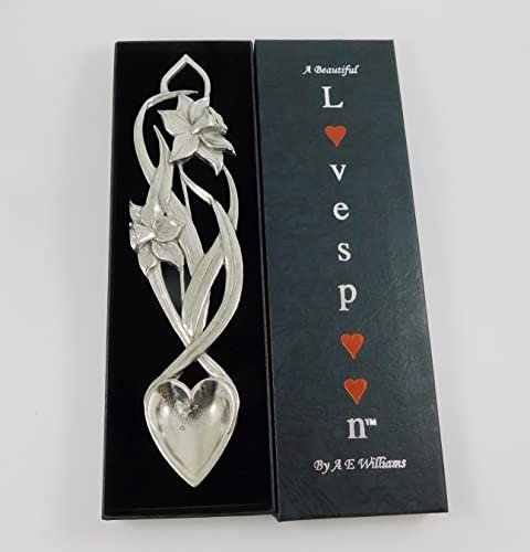 Solid English Pewter Love Spoon Welsh Daffodil Design Lovespoon Made in England | LS524