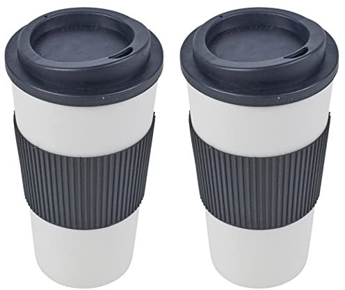 URBN-CHEF 450ml Double Wall Drinking Cup Warm Coffee Tea Travel Reusable Mug Screw On Lid (2 X Black)