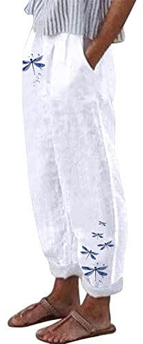 GFPGNDFHG Stretch Hose Damen Schwarz Hoher Frauen-Hosen-Druck mit Taschen Lange lose Hosen-Baumwollbeiläufige beiläufige Hosen mit hoher gerader Taille Leggins Hose Für Damen