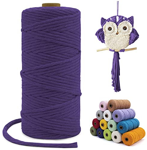 LEREATI Macrame Cord 3mm x 100m, Single Strand Thick Macrame Rope Yarn Natural Cotton Cord, Craft Macrame String for Plant Hanger, Wall Hanging, Knitting, DIY, Home Decorations (Deep Purple)