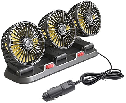 Riloer Ventilateur d'air de refroidissement de voiture portable Circulateur d'air de refroidissement électrique à trois têtes pour camion, van, SUV, RV, bateau, Ventilateur automatique rotatif à 360°