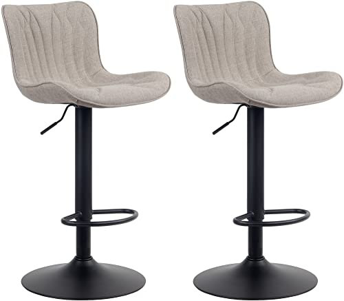 CLP 2er Set Barhocker Linus - Höhenverstellbare Barstühle - 360° Drehstühle Mit Rückenlehne Für Küche Und Bistro, Farbe:Taupe, Material:Stoff