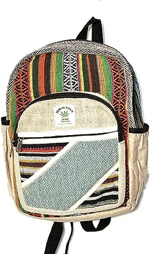 Mini-Rucksack aus Hanf und Baumwolle, Hippie-Stil, handgefertigt in Nepal, mehrfarbig, bunt, S