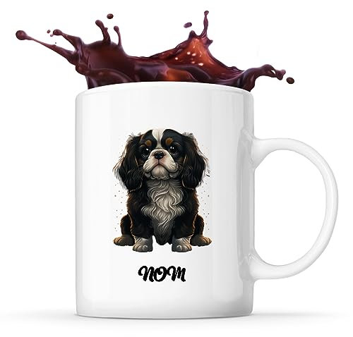 Tasse Cavalier King Charles style Cartoon Prénom Nom Personnalisable | Mug Café Thé Idée Cadeau Personnalisé Homme Femme Original pour propriétaire de chien
