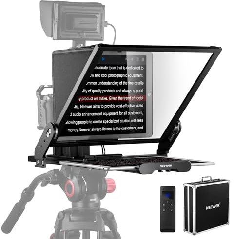 NEEWER Teleprompter X17 II mit RT113 Fernbedienung/APP Steuerung, 17 HD Beamsplitter Ganzmetallrahmen QR Platte Kompatibel mit 501PL iPad iPhone, Max Load 44.1Ib, Keine Montage erforderlich