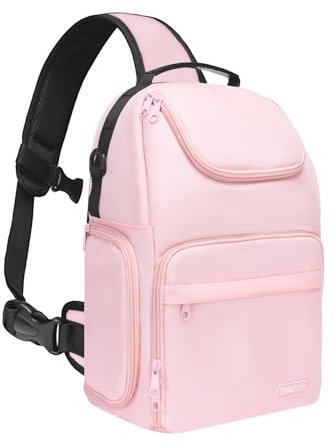 MOSISO Camera Sling Bag, DSLR/SLR/Mirrorless Camera Case Crossbody Sling Backpack for Photographers with Tripod Holder&Removable Modular Inserts&PU Handle Compatible with Canon/Nikon/Sony, Pink