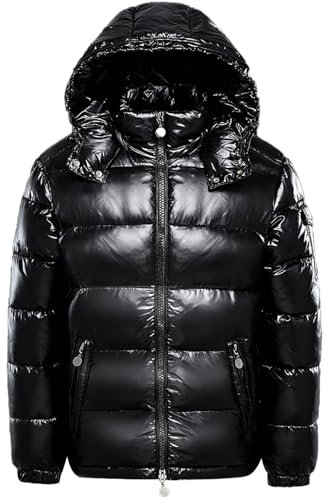 Winterkapuzenjacke, warm, mittleres Gewicht, Metallic-Daunenjacke, Reißverschluss, Steppung, glänzender Puffermantel, Schwarz , S