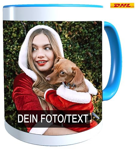 Tasse mit Foto/Text Bedrucken Lassen Fototasse Personalisieren (Blau)