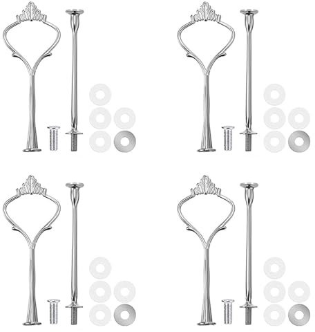 Koomiao 4 Set Etageren Stangen Set, Etagere Zubehör 2 Etage für Hochzeitstorte Etagere,Tortenstände,Etagere Bausatz mit Schrauben und Unterlegscheiben,für Dessertdisplay (Silber)