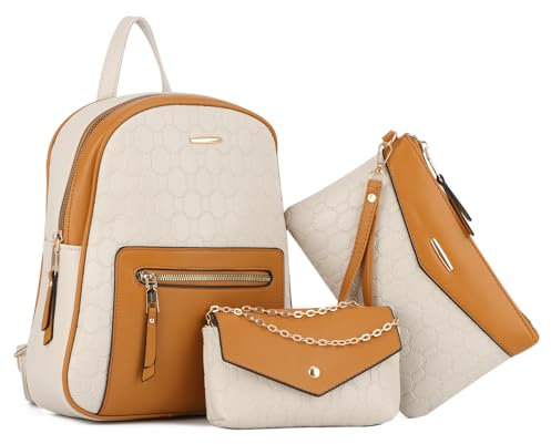 Syrads Femmes Sac À Dos Sac À Main PU En Cuir Sac À Dos 3-PCS Mignon Petit Sac À Main pour Femmes Sac À Dos pour Dames Sac À Bandoulière,Blanc