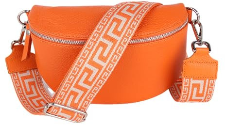 MIRROSI® Bauchtasche Damen, Echtleder, Made in Italy, Umhängetasche, Brusttasche, Crossbody Bag (1 Tasche & 2 Gurte) (Orange (NN Orange), Große Tasche (28x18x9cm))