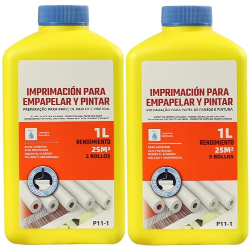 H HANSEL HOME Imprimación Profesional para Empapelar y Pintar - Transparente tras Secado, Rendimiento 25m², Facilita Retirada, Refuerza Encolado, 1L, 2 unidades