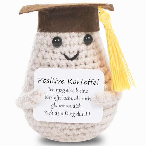 XBOCMY Bachelor Geschenk Positive Kartoffel, Master Abschluss Geschenk Glücksbringer Prüfung, Mutmacher Geschenk, Pocket Hug, Bachelor Deko, Wolle Potato Puppe Positiver mit Energiekarte