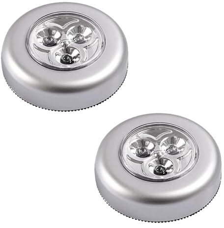eacommerce - Kit 2 Pezzi Lampada LED Adesiva Senza Fili per Armadio, 3 LED 15 Lumen | Funzionamento a Batteria AAA, Non Incluse | Accensione con Click Frontale | Ideale per Armadi, Cassettiere, Grigio