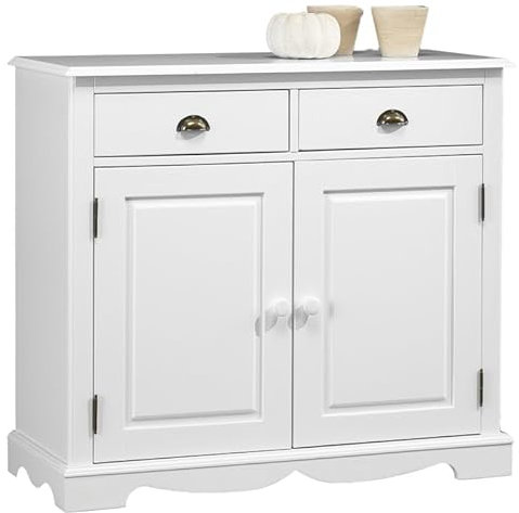 ACTUAL DIFFUSION Buffet Blanc 2 Portes 2 Tiroirs Charme 2 Niches L 101 H 90 P 42 cm