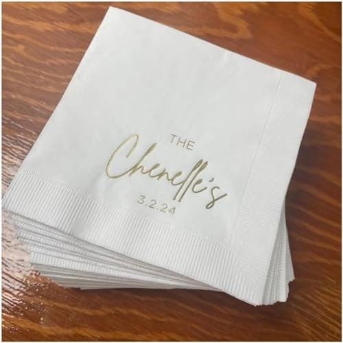 Personalisierte Servietten für Hochzeit, Cocktail, Jahrestag, Verlobung, bedruckt, individuelles Monogramm, Cocktail, Getränke, Party, Servietten (50 Stück)
