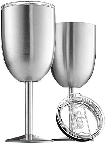 Eighosee 304 Edelstahl Kelch Doppelkelch (2 Stück) Rotwein Weißweinkelch mit Deckel, Gebürstetes Metall