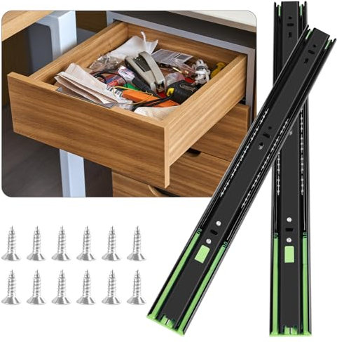 FCOUMY glissiere pour tiroir 6 paires (12pcs), 25cm Glissières de tiroir à fermeture automatique douce, extension complète avec glissières à roulement à billes, coulisse tiroir 45kg de capacité