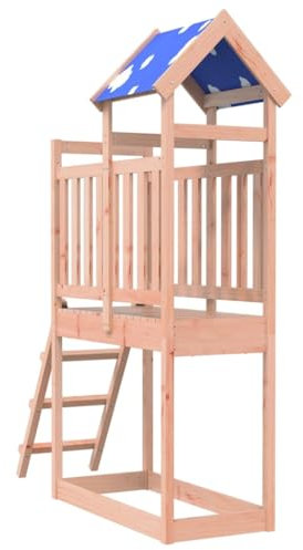 vidaXL Spielturm mit Leiter - Massivholz Douglasie 110,5x52,5x215cm Wetterbeständiges Polyester Dach für Outdoor/Indoor Spielplätze