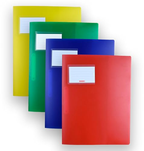 Brunnen | 4 Schnellhefter FACT!pp (A4, aus transluzentem PP, mit Namensschild, mit Einstecktasche innen, robustes Material, 4 Farben- rot, gelb, grün, blau)