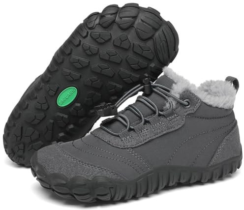 SAGUARO Scarpe Barefoot Invernali Bambino Stivali da Neve Comode Caldo Stivaletti Inverno Bambina Antiscivolo Scarponcini con Imbottitura Calda, Will Ⅰ, Grigio Focena, 33 EU