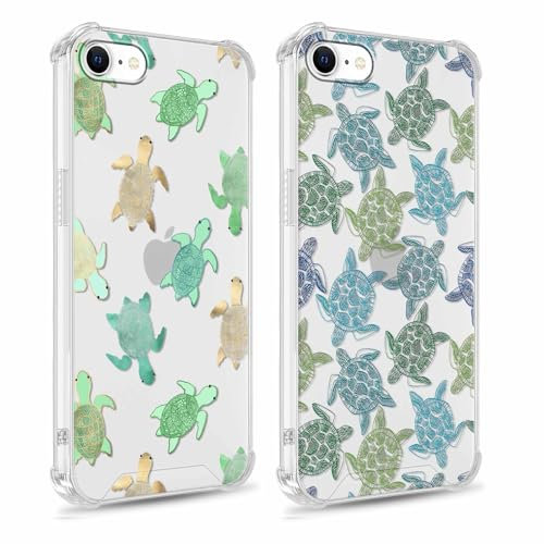 Yomjew 2 Pack Cute Clear Blue Turtle Phone Case for iPhone 7/8 / SE 2020 / SE 2022 4.7 inches, Aesthetic Trendy Pattern Protective Soft Slim Shockproof Yellow-Resistant Hard Cover for Girls Woman