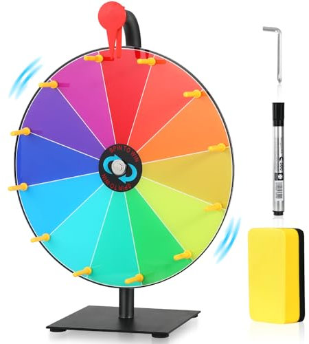 FOLLDALT Glücksrad, Glücksrad zum Drehen,Buntes Tischglücksrad mit 12 Schlitzen,Glücksrad mit 1 Whiteboardmarker und Tafelradierer,Glücksradspiel für Karneval und Messen geeignet