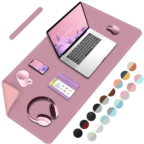 Dual-Sided Desk Mat Office Desk Pad, Waterproof Desk Pad Table Protector, Large Mouse Pad for Keyboard and Mouse, Laptop Desk Writing Mat for Office/Home/Decor-80x40cm,Purple+Pink