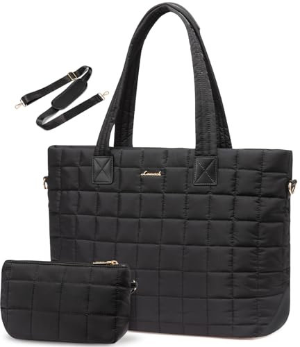 LOVEVOOK Laptoptasche Damen 15,6 Zoll,Laptop Handtasche Arbeitstasche Groß,Puffer Shopper Tasche Schulhandtasche Aktentasche Bürotasche Work Bag Women Schultertasche für Business Uni,Schwarz