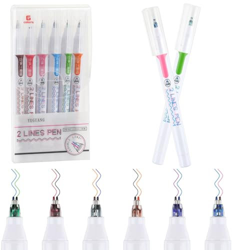 Maxmoc Zwei Linien Stifte, 6 Stück Two Line Pens, Bunte Zwei-Linien-Stifte Set, Handlettering Stifte mit Doppellinien, Dual-Tip-Pen, Fineliner-Stifte für Kunst Zeichnen Lettern Grußkarten