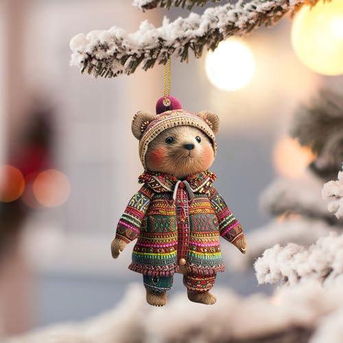 WeihnachtsanhäNger Holz Weihnachtsbaum Dekoration Weihnachtsdeko Baumschmuck Niedlicher Teddybär-Ornament, Flacher Acrylanhänger, Weihnachtsbaumschmuck, Weihnachts-Mini-Ornament, Anhänger, Geschenk,