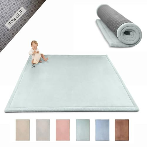 Wolkenweiche Spielmatte Baby 200x150x2,5cm, grün – Kinderzimmer Teppich mit hochwertigem Memory-Schaum – Krabbelmatte Baby mit Rutschfester Unterseite – Krabbeldecke, Kinderteppich, Tatami Matte