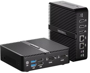 WINSMALL Fanless N100 Mini PC 12V Industrial PC, 4K Triple Display, Dual HD/DP/Dual RJ45 Lan/Dual RS232 COM, Auto Power On, Embedded Mini PC Server WIN11, 8GB RAM 512GB NVME SSD