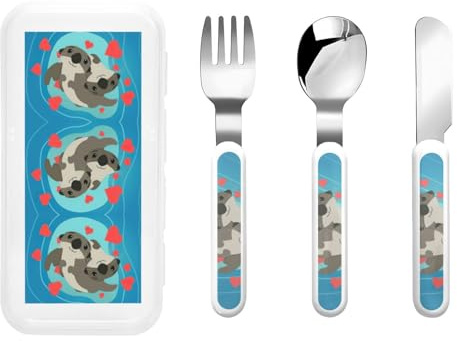 Wiederverwendbare Gabel mit süßem Otter-Druck, Löffelmesser mit Aufbewahrungskoffer, spülmaschinenfest für Schule, Mittagessen und Reisen