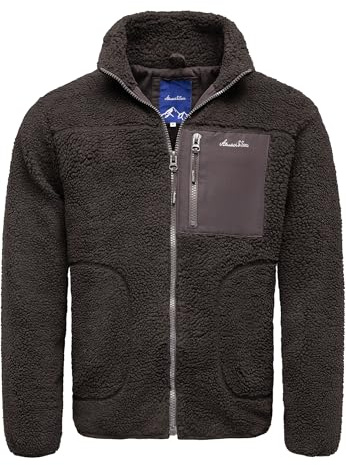 Amaci&Sons Herren Fleecejacke Teddyfleece Sweatjacke Plüsch Männer Pullover Hoodie 1-04033 Anthrazit-Braun XXL
