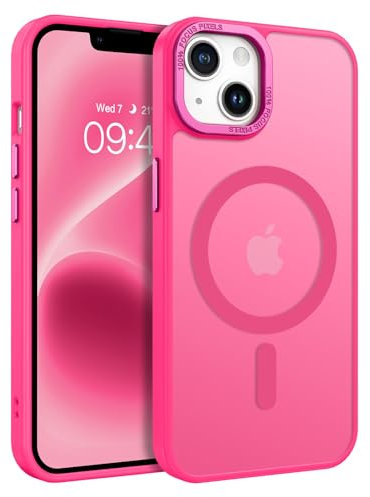 BENTOBEN Coque Magnétique pour iPhone 13/iPhone 14 Compatible avec Magsafe Etui de Bumper Protection Antichoc,Dos Mat Translucide Arrière Anti Rayures Housse iPhone 14/13 6.1-Rose Rouge