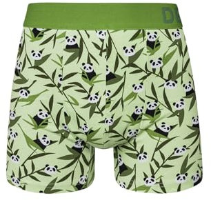 Dedoles Boxershorts Herren & Jungen Unterwäsche Trunks Baumwolle lustige Designs Dinosaurier Hamster Spiele Maulwurf Geschenk, Farbe: Grün, Motiv: Pandas und Bambus (Boxershorts), Gr. M