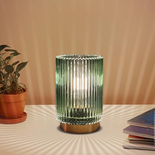 MEKOTRIN Lámpara de Mesa Inalámbrica, luz Ambiental con Pantalla de Cristal para Entrada, Dormitorio y Salón(verde)