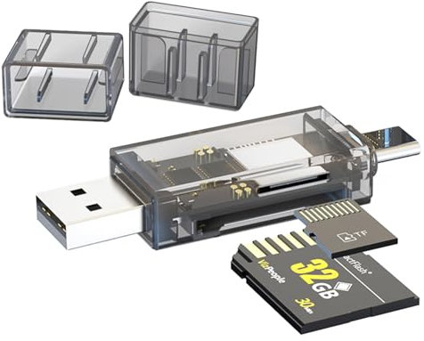 Powice SD Kartenleser, USB2.0 USBC SD Card Reader, Transparenter 2in1 Kartenlesegerät, SD Kartenleser USB C für Micro SD/SD/TF/iPhone 15/16 und andere Geräte mit USB/USBC Schnittstelle