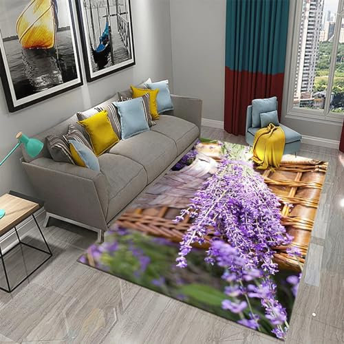 Kinderzimmer Teppich Fantasie-Lavendel-Pflanzenblumen 3D -Gedruckter Teppich Wohnzimmer Dekor Krabbelte Matte Schlafzimmer Küchenteppich Badezimmer Matte, 50 X 80 cm -956131004652