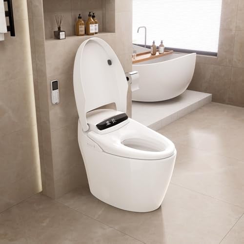 Homary Toilette mit Bidet-Funktion, 1.28 GPF Standtoilette mit automatischer Dusche, moderne japanische Wasserklosett, intelligente Toilette, Wandabfluss, weiß