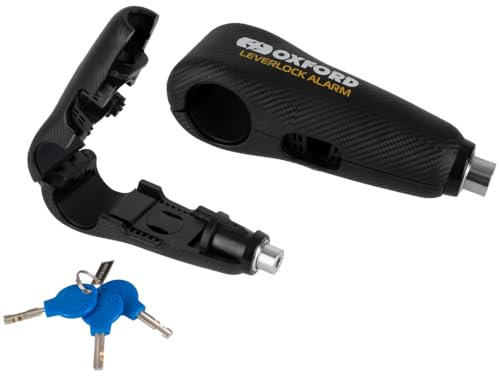 Oxford LeverLock Alarm Motorcycle Handlebar Brake Lock with 120dB Alarm, Anti-Theft Security Device for Bikes