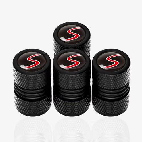 DGHJJ 4 STK Reifenventilkappen für Mini Cooper S Logo JCW R53 R55 F54 f55 F56 F60 Zubehör, Alu Ventilabdeckung Korrosionsbeständig Auto Luftdichte Dichtung Staubschutz Kappen,Black