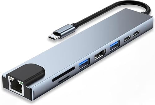 USB C Hub, 8-in-1 Laptop Docking Station with 100W PD, 4K HDMI,Ethernet, USB-A 3.0/2.0 Ports,SD/TF Card Reader, USB C Docking Station Multiport Adapter for Lenovo,Surface,MacBook Laptops