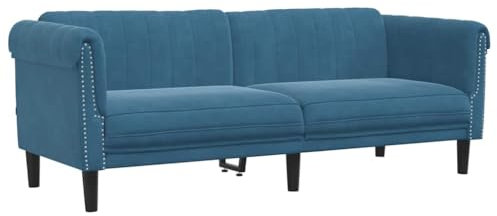 Eleganz 3-Sitzer Futon Sofa Blau Samt - Modernes Wohnzimmer Sofa mit weichem Veloursstoff, Platzsparend für kleine Räume, Bequem & Langlebig